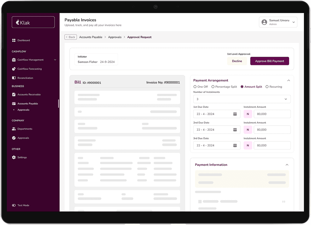 Accounts payable invoices dashboard